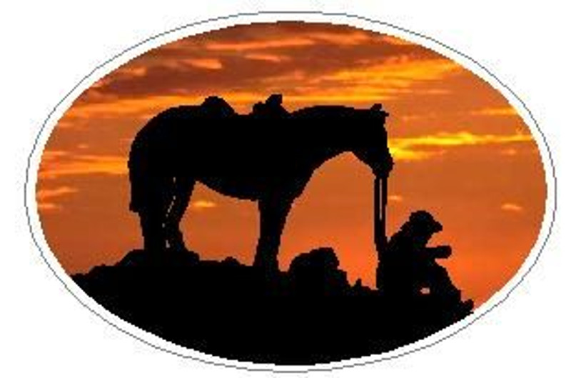Oval Sitting Cowboy Decal 13