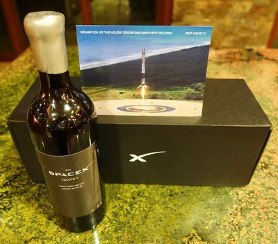 SpaceX wine MANY HAPPY RETURNS sticker