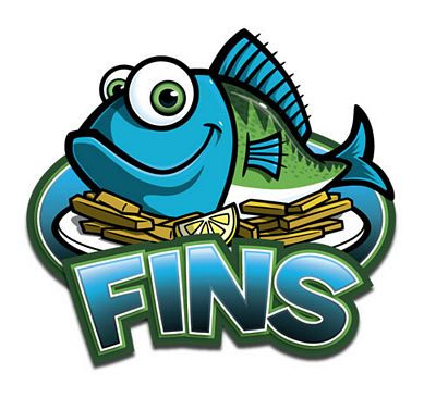 fish and chips fins restaurant cartoon logo