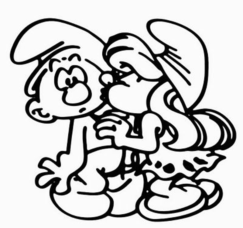 Smurfette Kissing Grumpy Diecut Decal