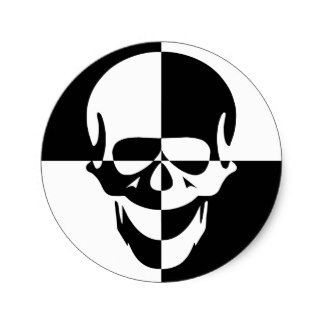 skull classic round b&w sticker