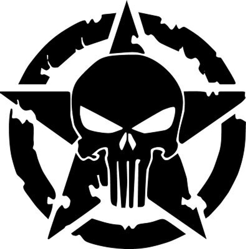 US ARMY STAR WiTH punisher SKULL DECAL weathered