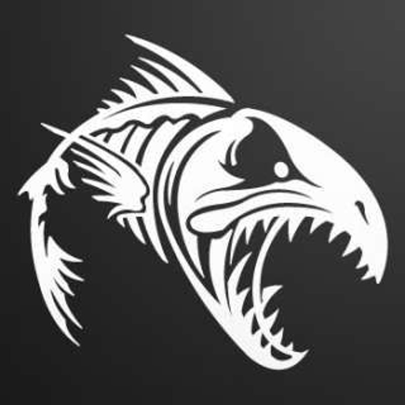 mean fish bones skull skeleton boating decal RIGHT