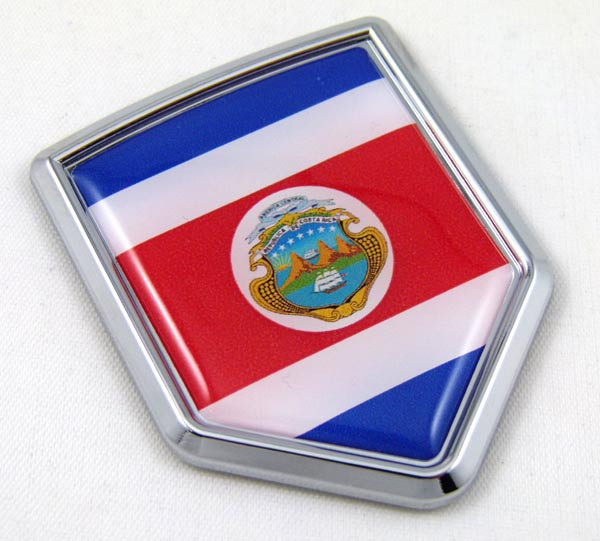 Costa Rica Flag Crest 3D Domed Adhesive Chrome Emblem