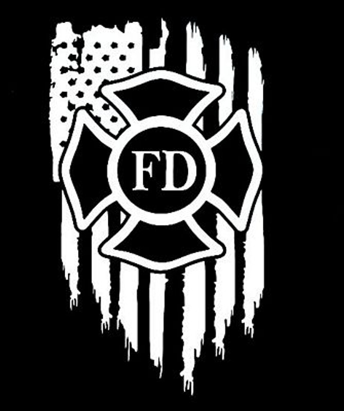 FIREFIGHTER LOGO WITH FLAG DIECUT DECAL
