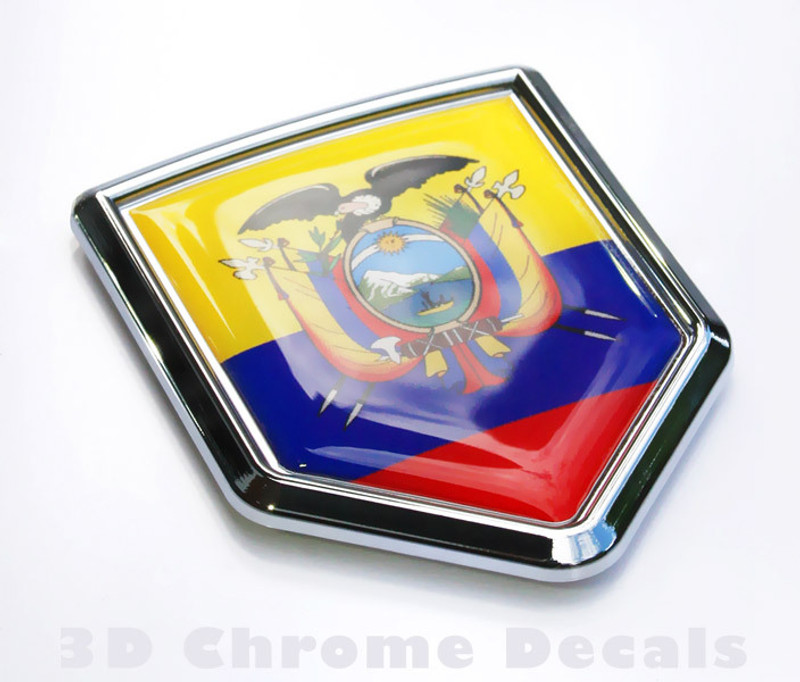 Ecuador Flag Emblem Chrome Car Decal Bumper Sticker