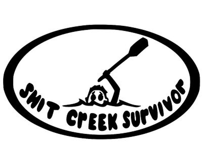 shit creek survivor boating black and white oval sticker