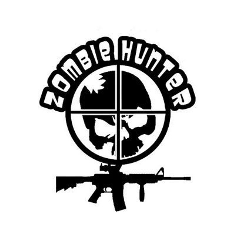 ZOMBIE HUNTER WITH GUN B&W STICKER
