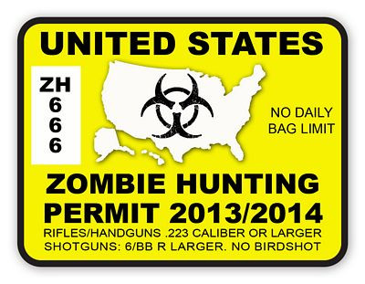 Zombie Hunting Permit Sticker Yellow