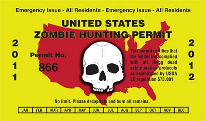 Zombie Hunting USA Permit Sticker Yellow 2