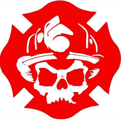 FIREFIGHTER SKULL CROSS RED AND WHITE STICKER