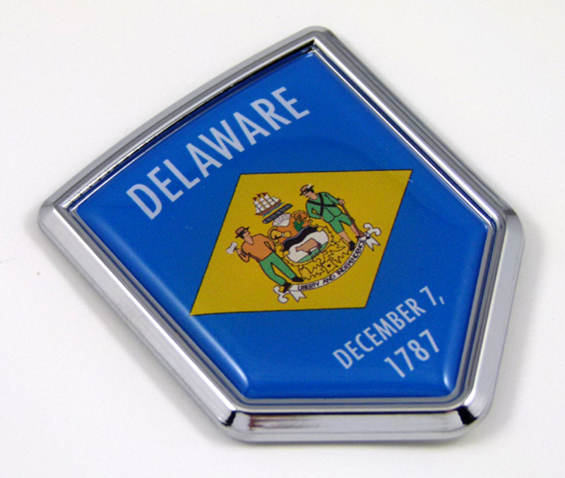 Delaware US state flag domed chrome emblem car badge decal