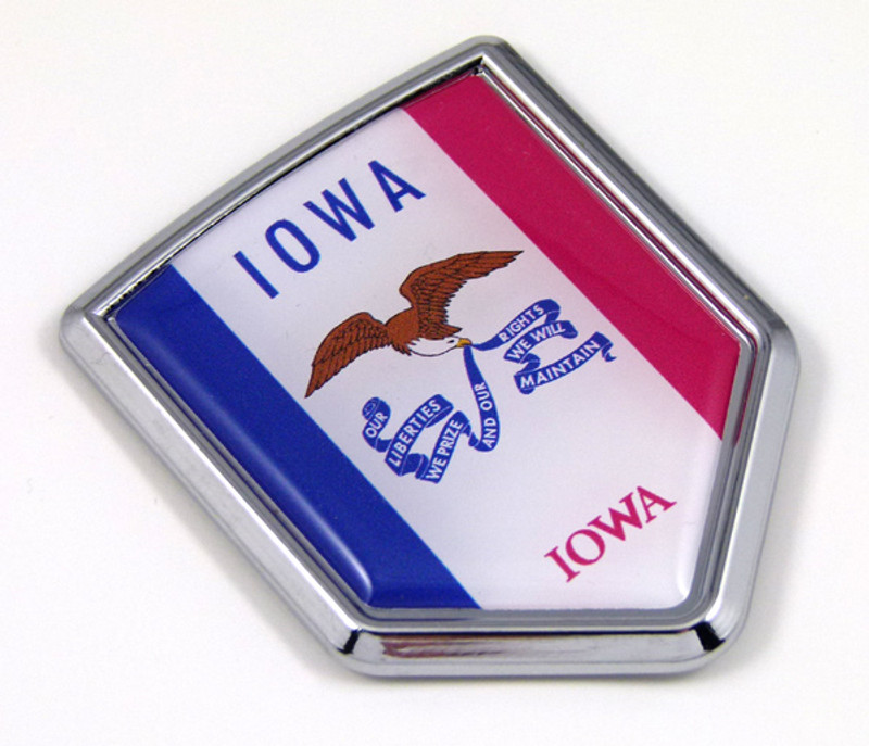 Iowa US state flag domed chrome emblem car badge decal