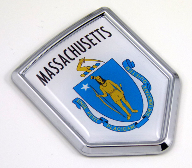 Massachusetts US state flag domed chrome emblem car badge decal