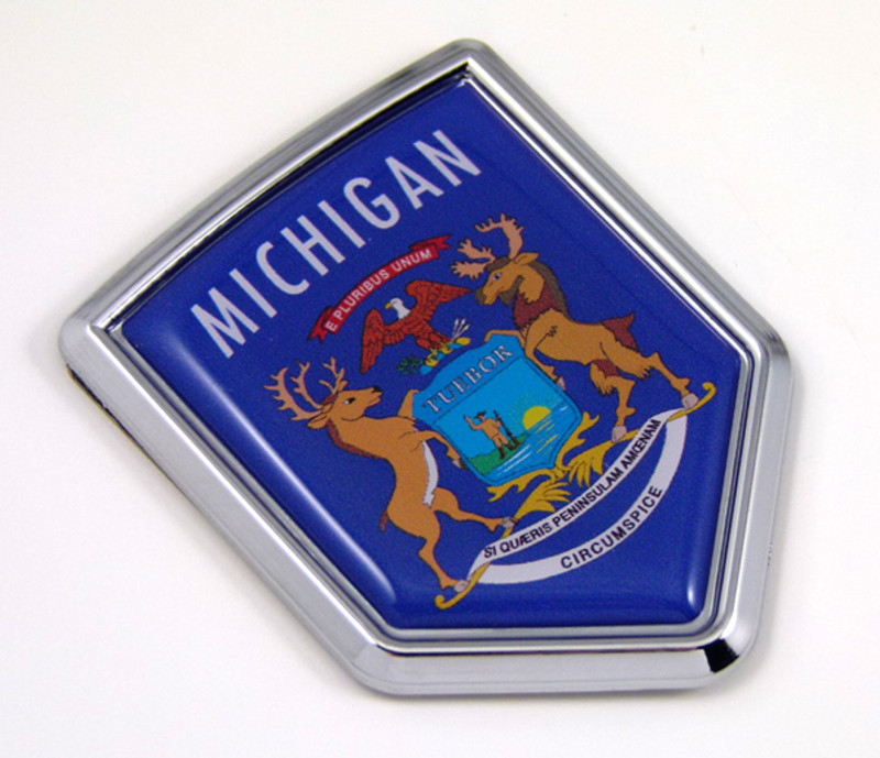 Michigan US state flag domed chrome emblem car badge decal