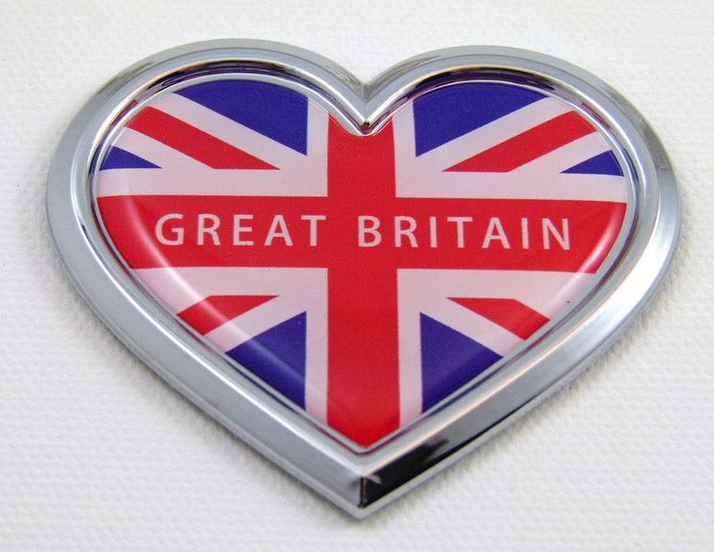 Great Britain Heart 3D Adhesive Chrome Emblem