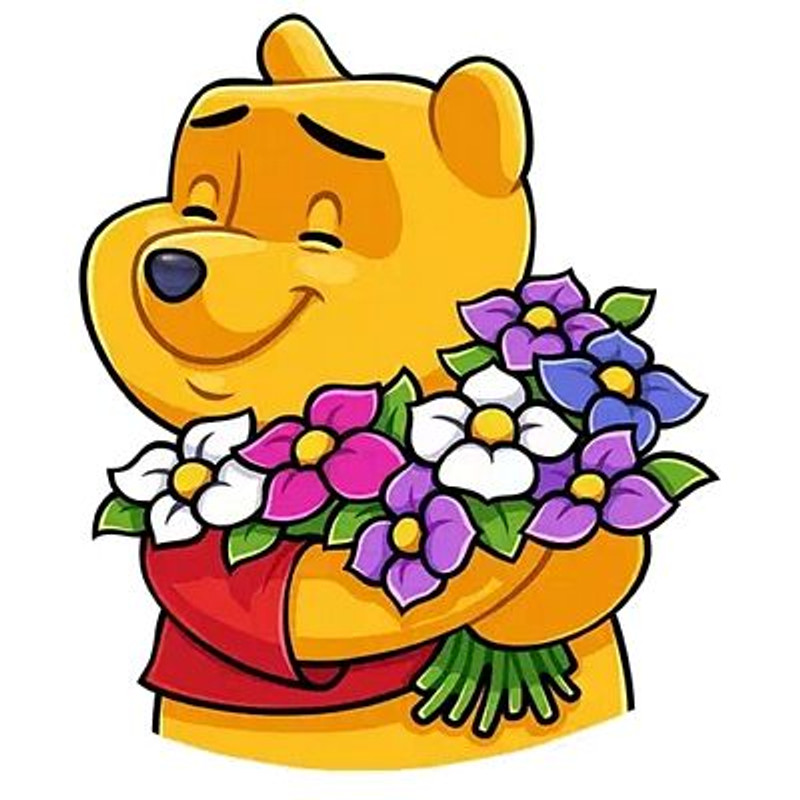 WINNIE POOH WITH FLOWERS FUNNY STICKER