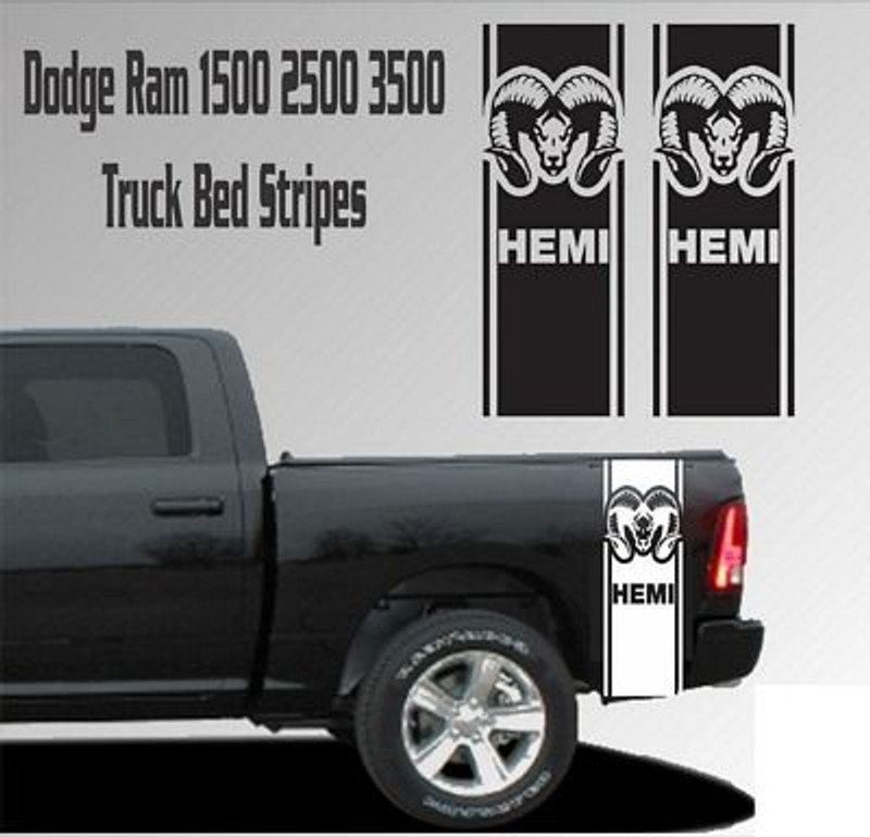 dodge HEMI WITH ram head 3 truck bed stripe COMBO KIT