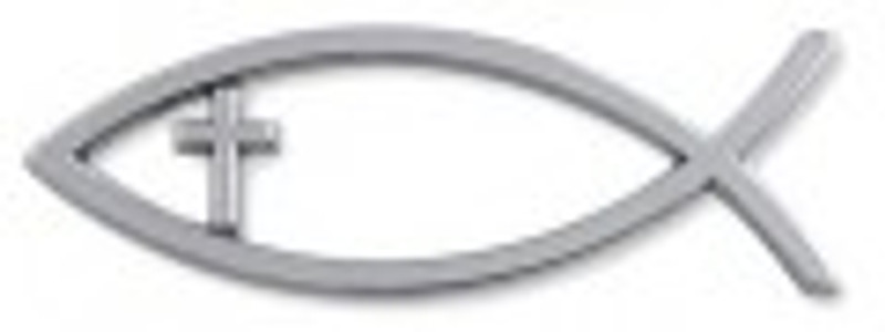 Christian Fish Outline With Cross Chrome Emblem