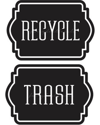 trash and recycle decal set stickers for garbage barrels vinyl decal B&W PAIR