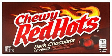red hots dark chocolate covered chewy box sticker
