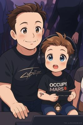 Elon and son X cartoon sticker
