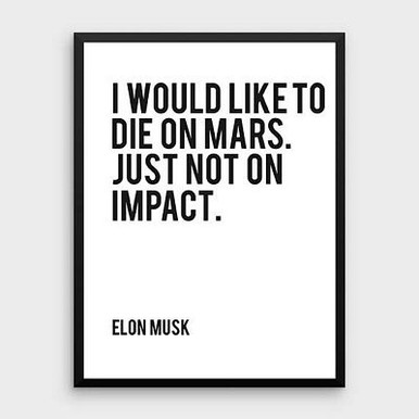 ELON QUOTE DIE ON MARS NOT ON IMPACT B&W ELON MUSK STICKER