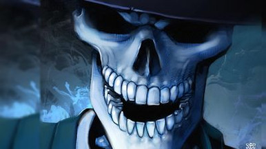 skull rectangle blue sticker