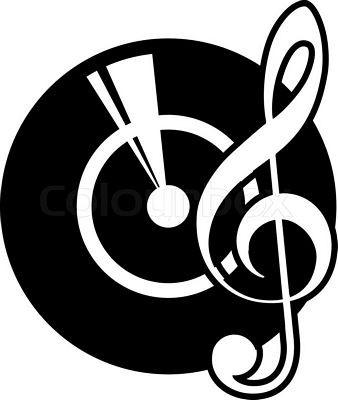 vinyl record and a musical clef