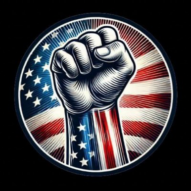 power to the USA round patriotic sticker