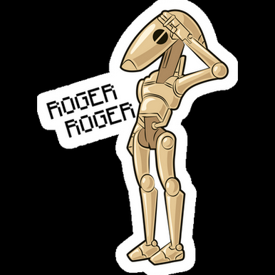 star wars battle droid roger cartoon sticker