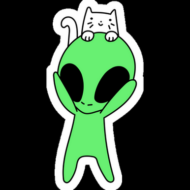 green alien with white cat weatherproof vinyl sticker
