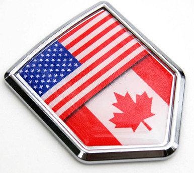 USA-Canada Flag 3D Decal Crest Chrome Emblem Sticker