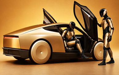 Tesla Cybercab with Two Optimus Robots Sticker