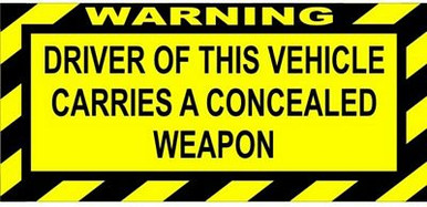 warning driver concealed weapon sticker