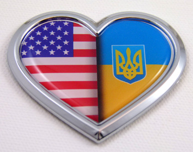 USA-Ukraine Heart 3D Adhesive Chrome Emblem