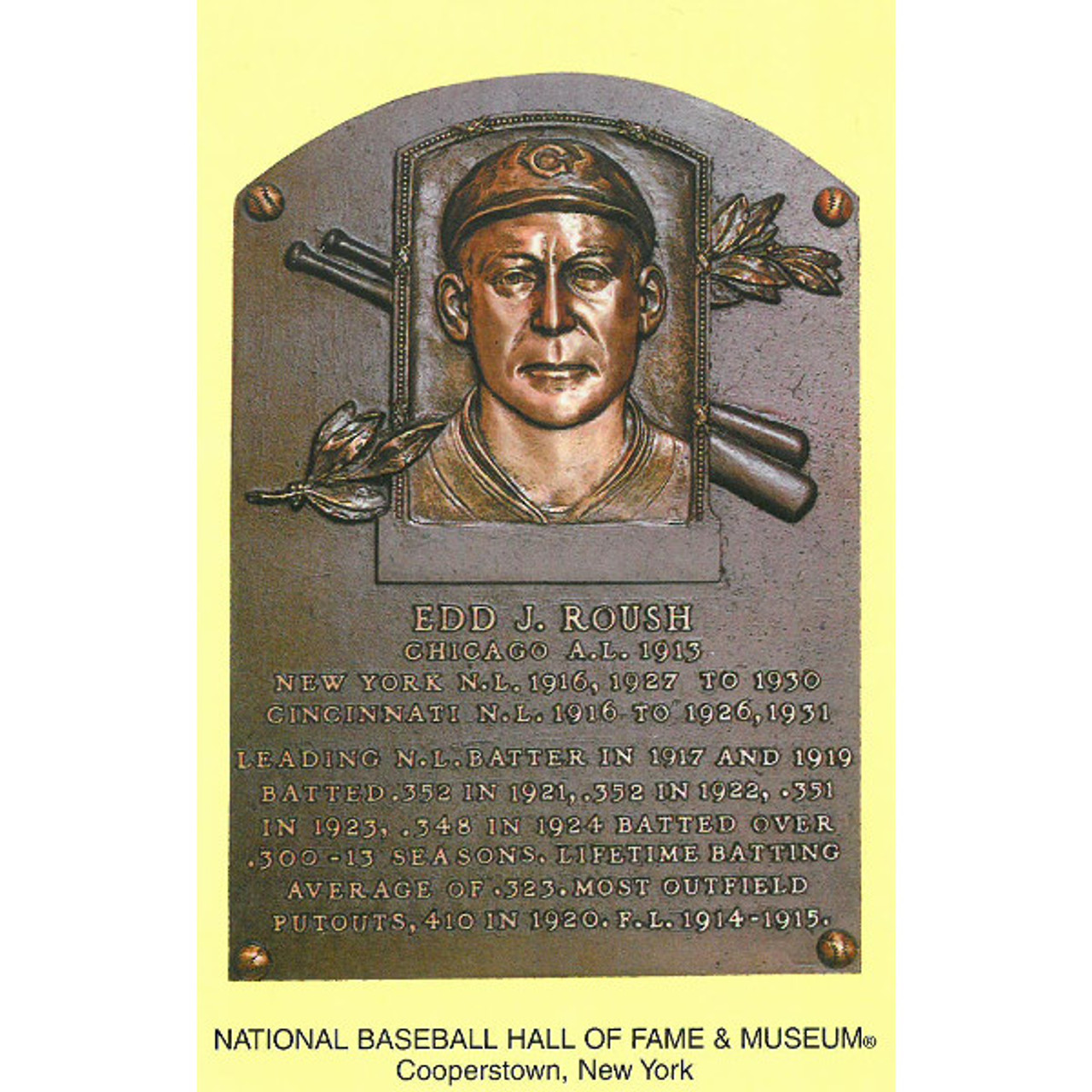 Edd Roush Baseball Hall of Fame Plaque Postcard