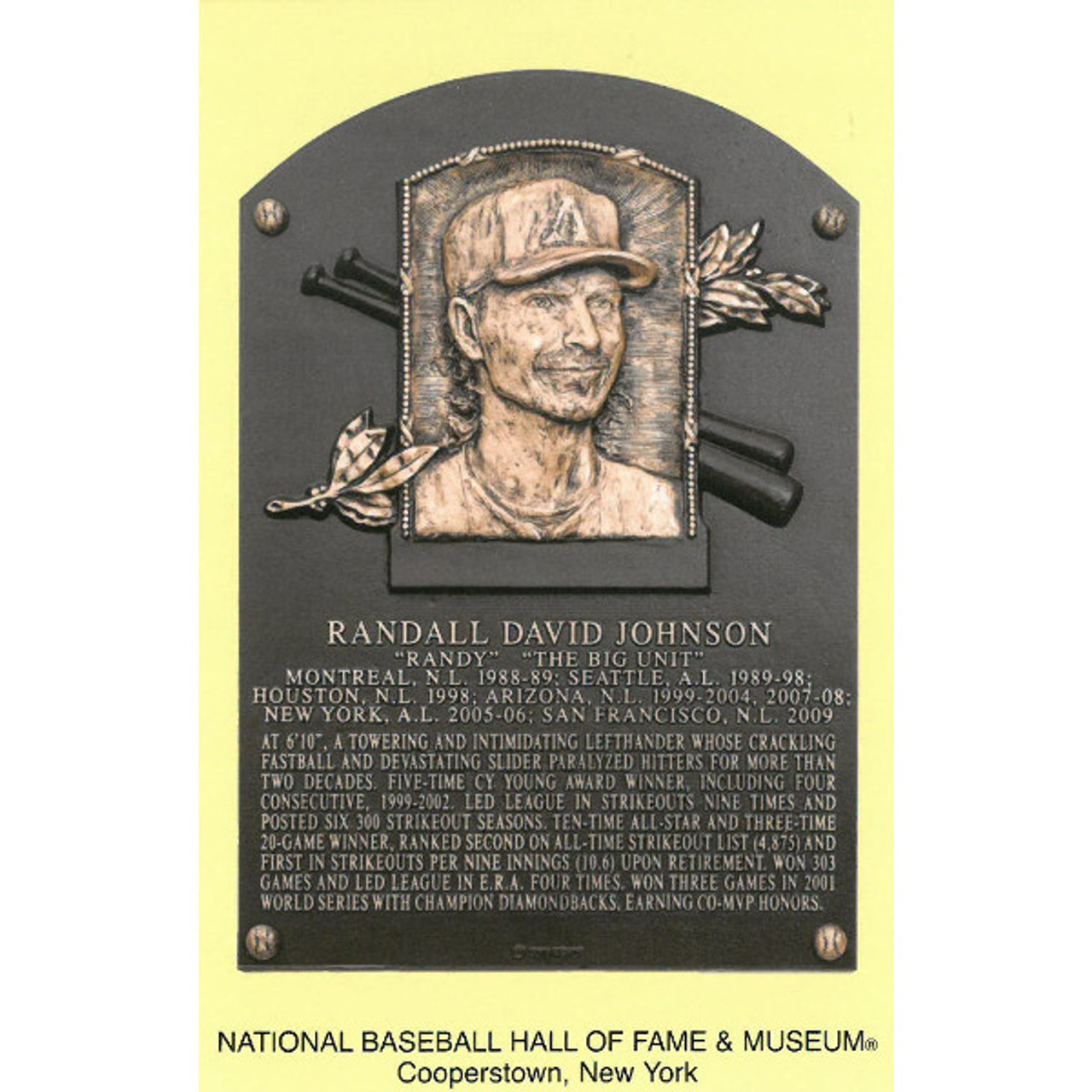 Randy Johnson Baseball Hall of Fame Plaque Postcard