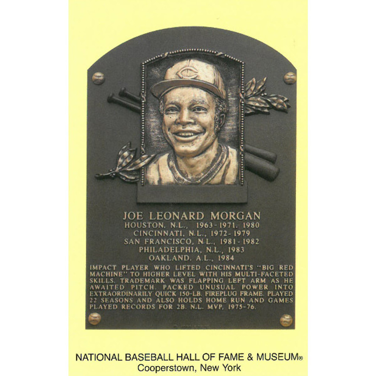 Joe Morgan Baseball Hall of Fame Plaque Postcard