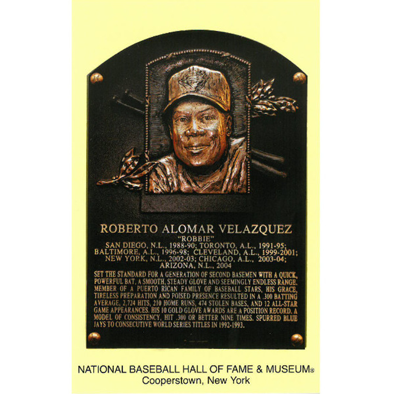 Roberto Alomar Baseball Hall of Fame Plaque Postcard