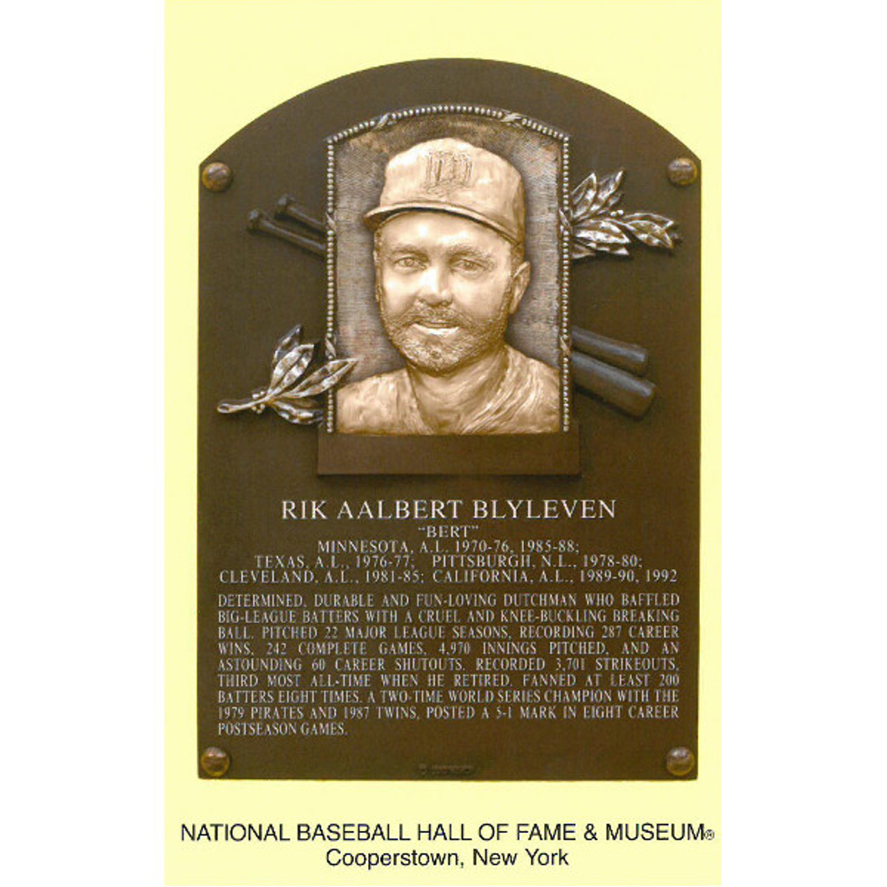 Bert Blyleven Baseball Hall of Fame Plaque Postcard