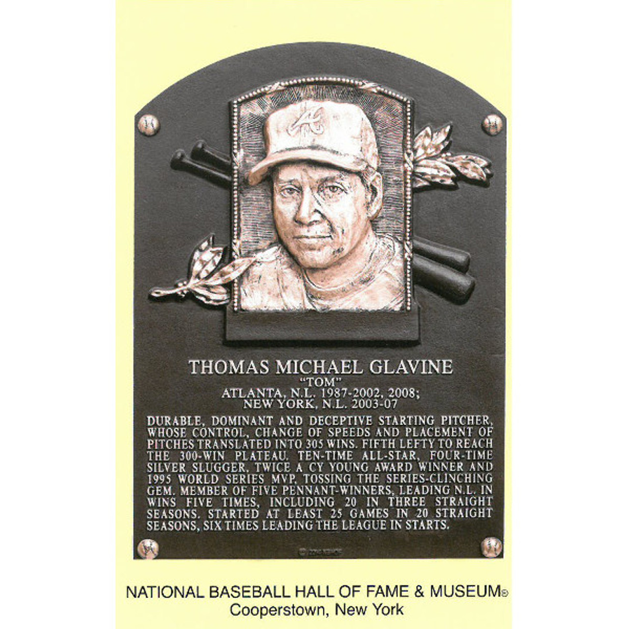 Tom Glavine Signed Official Baseball HOF Plaque Postcard Atlanta