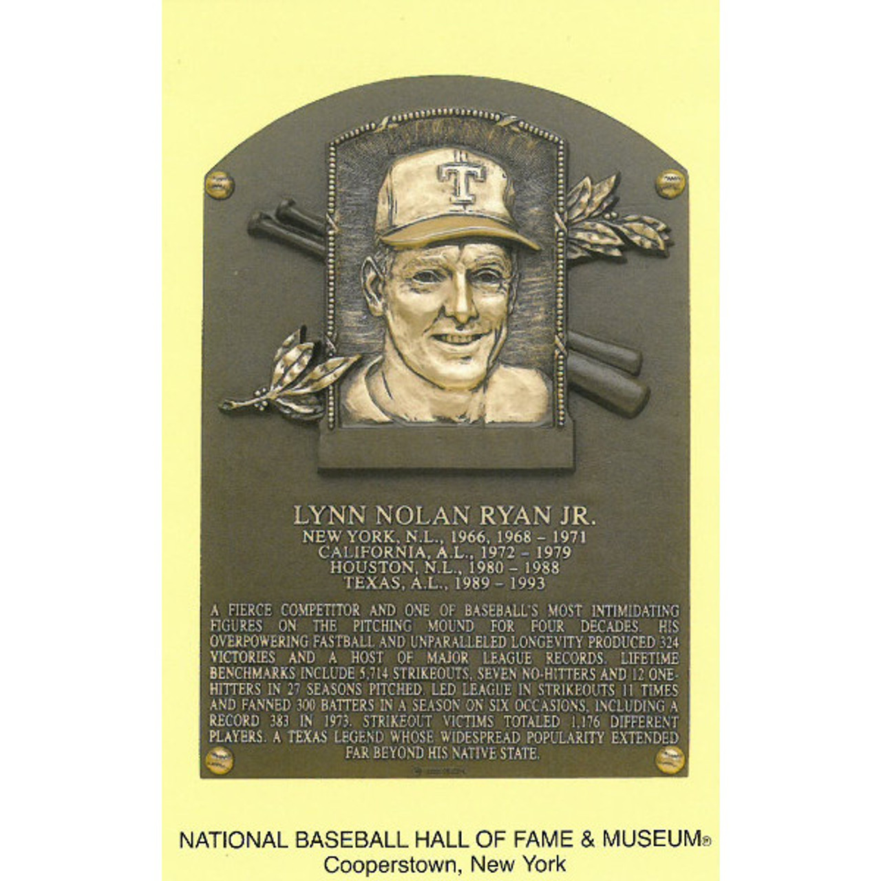 Nolan Ryan Baseball Hall of Fame Plaque Postcard