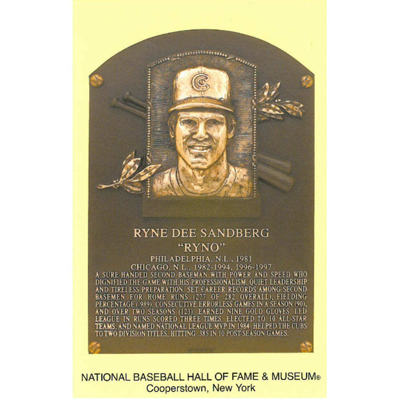 Ryne Sandberg Perez-Steele Hall of Fame art card