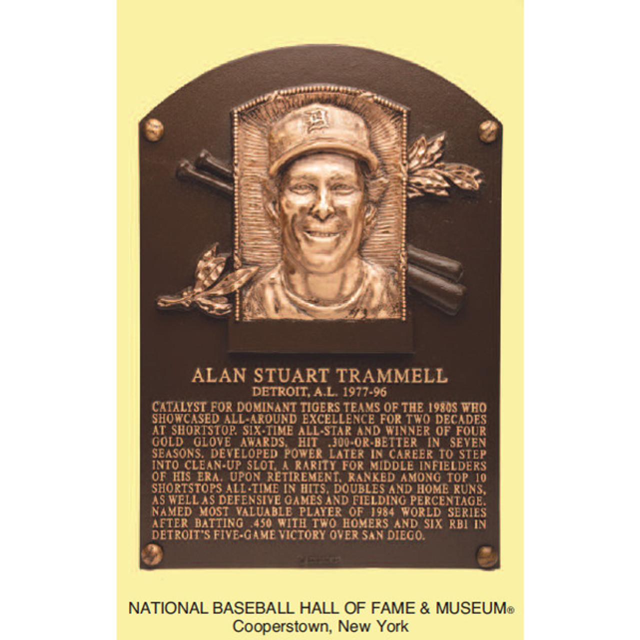 Alan Trammell Baseball Hall of Fame Plaque Postcard
