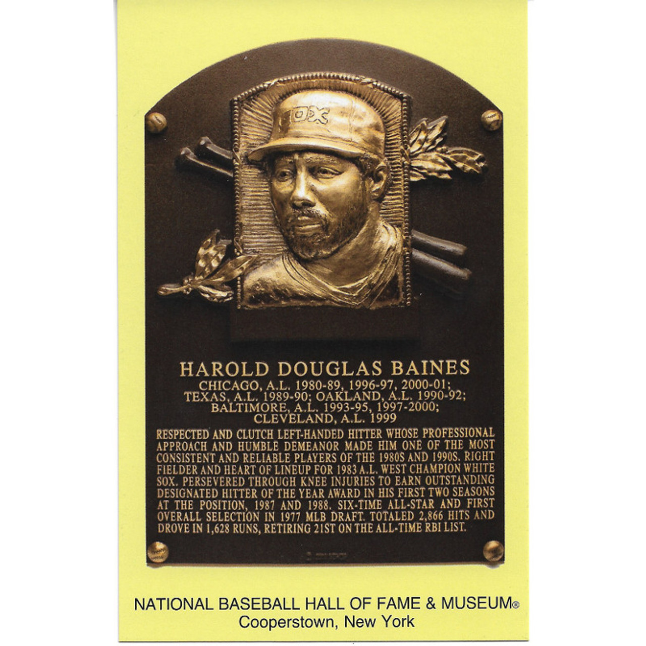 Harold Baines Baseball Hall of Fame Plaque Postcard