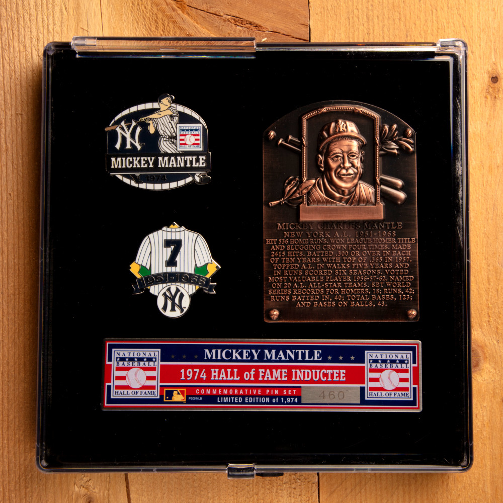 Mickey Mantle Hall of Fame Exclusive 3 Piece Pin Set with Plaque
