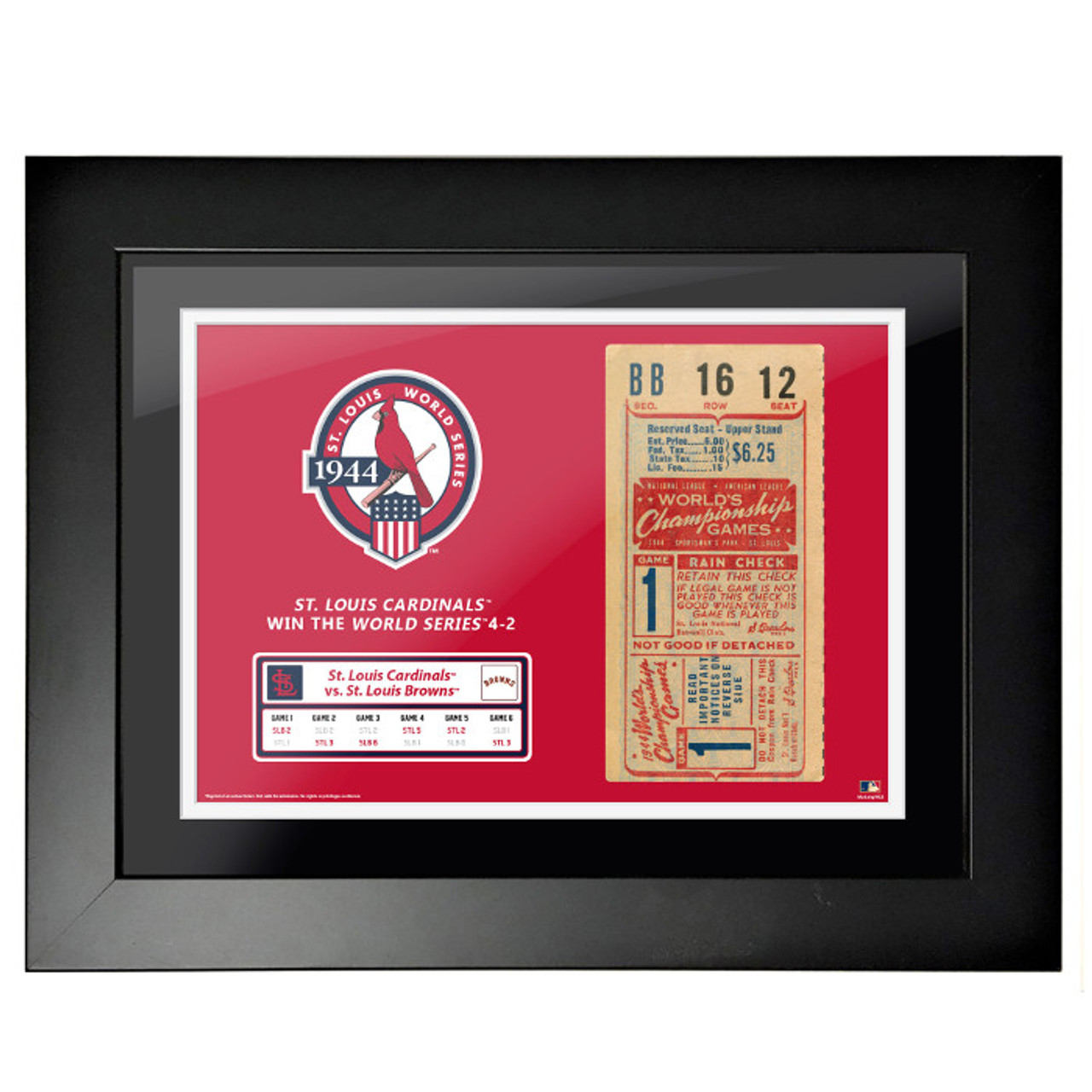 St. Louis Cardinals 1944 World Series 18'' x 14'' Framed Ticket