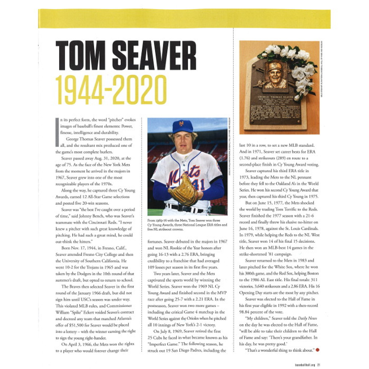 Mark My Words: Tom Seaver: 1944-2020
