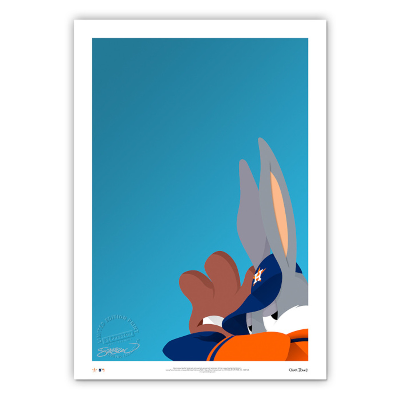 Houston Astros Baseball Bugs Minimalist Looney Tunes Collection 14 x 20  Fine Art Print by artist S. Preston - Ltd Ed of 100